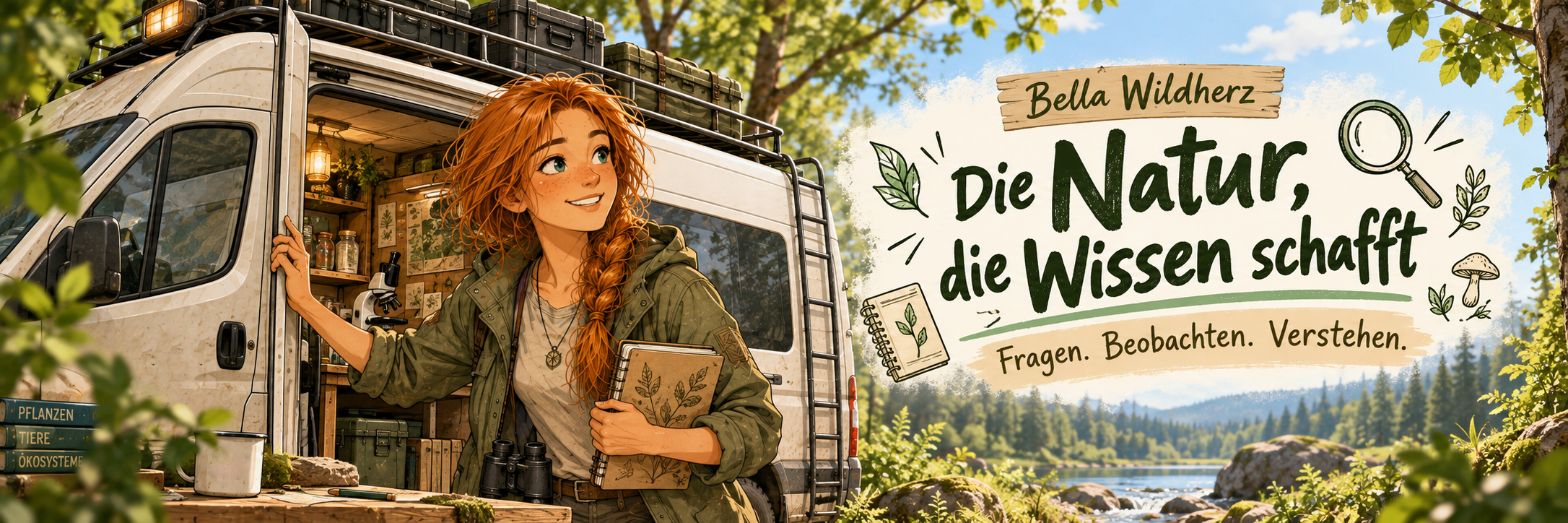 Bella Wildherz am Naturforschungs-Van: Die Natur, die Wissen schafft! Fragen. Beobachten. Verstehen.
