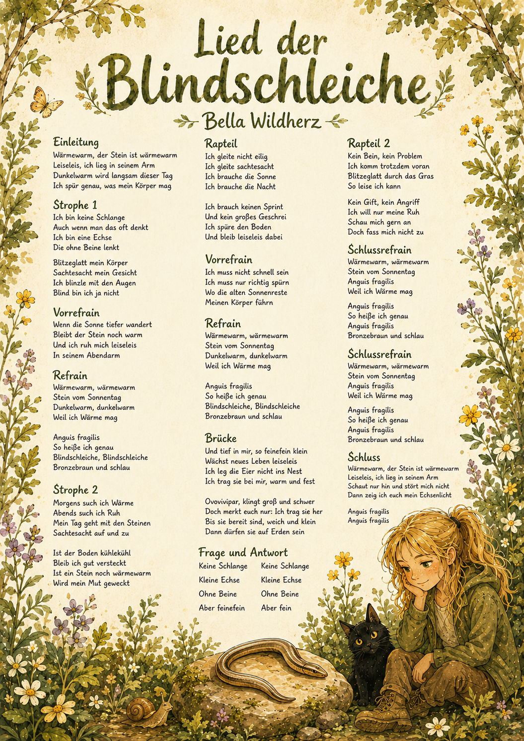 Vorschau der Lyrics zu Bellas Lied zur Blindschleiche