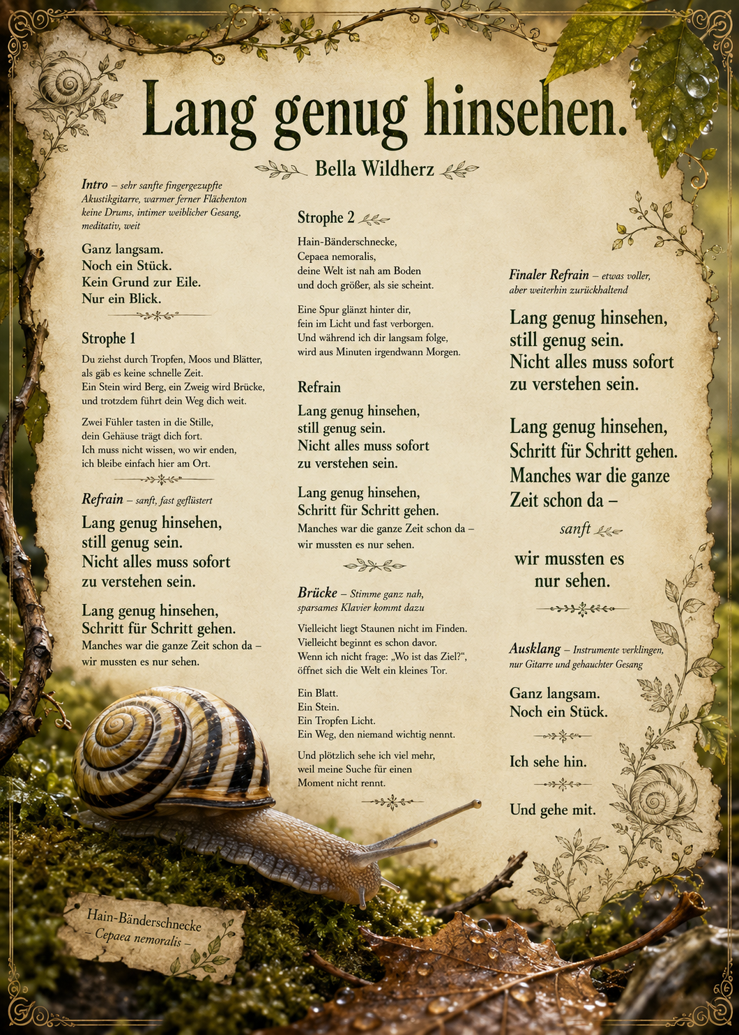 Vorschau der Lyrics zu Bellas Lied zur Bänderschnecke