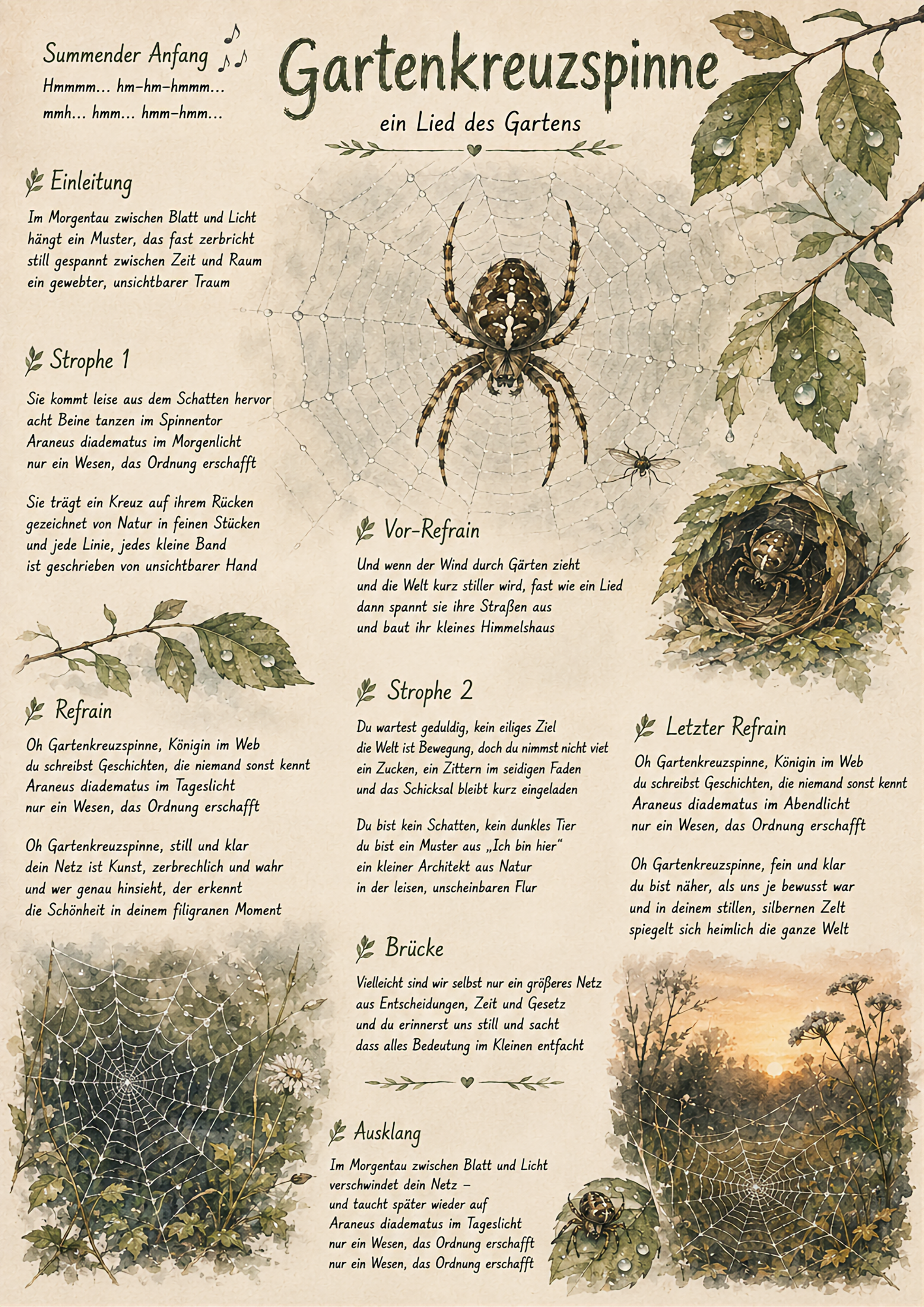 Vorschau der Lyrics zu Bellas Lied zur Gartenkreuzspinne