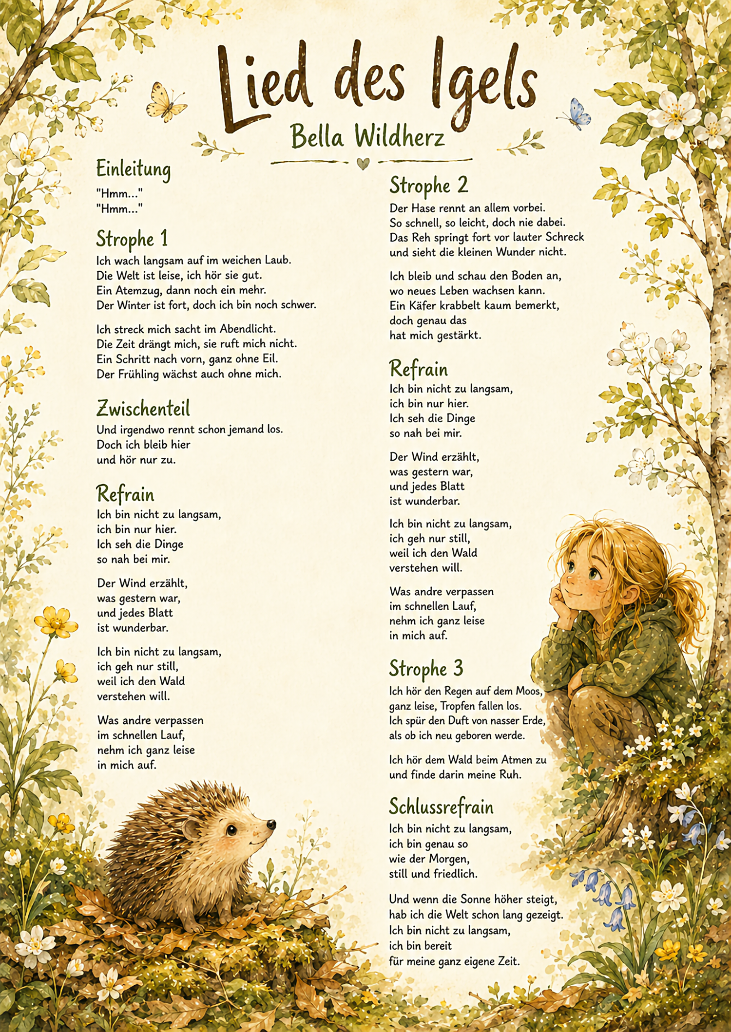 Vorschau der Lyrics zu Bellas Lied zum Igel