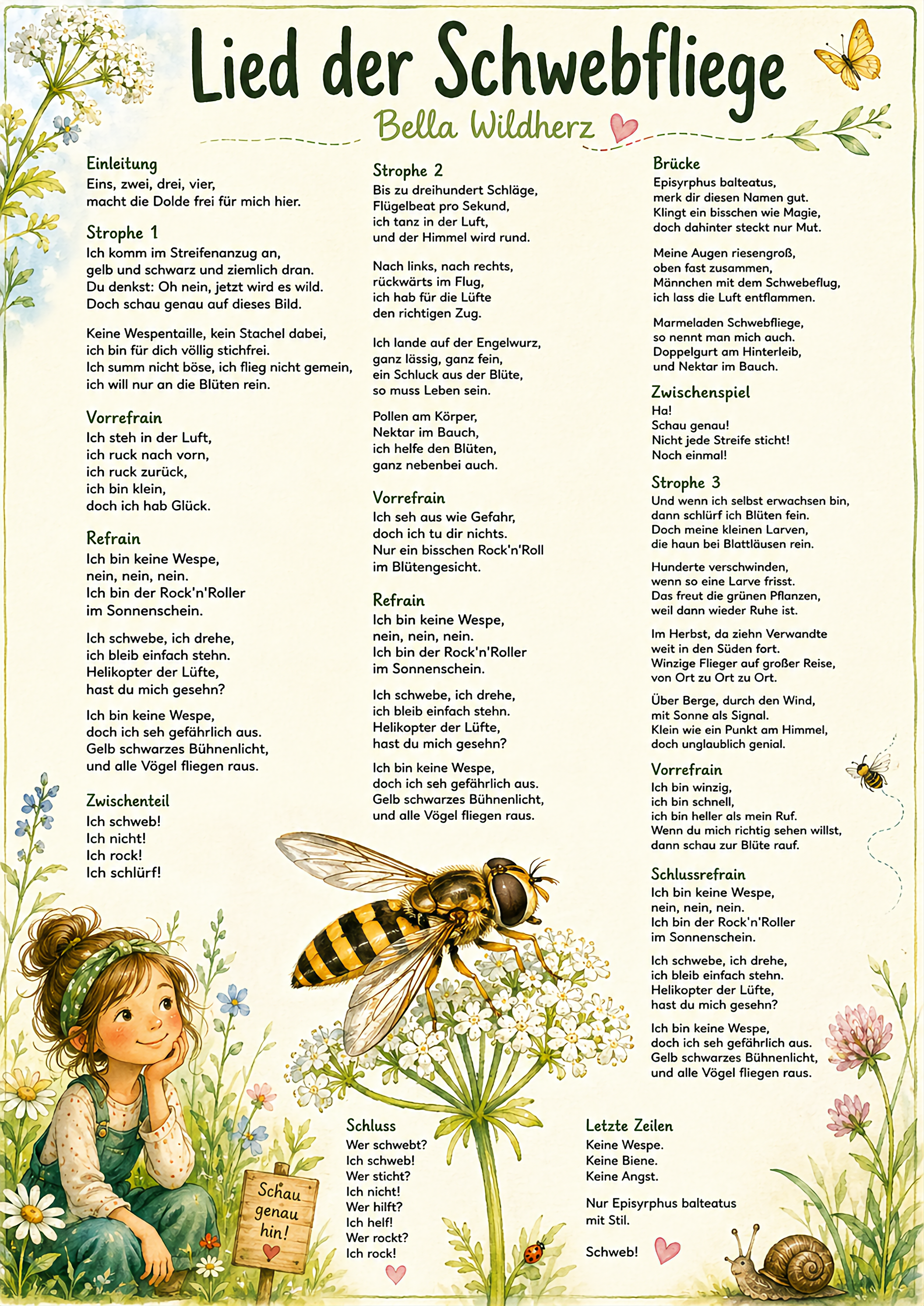 Vorschau der Lyrics zu Bellas Lied zur Hainschwebfliege