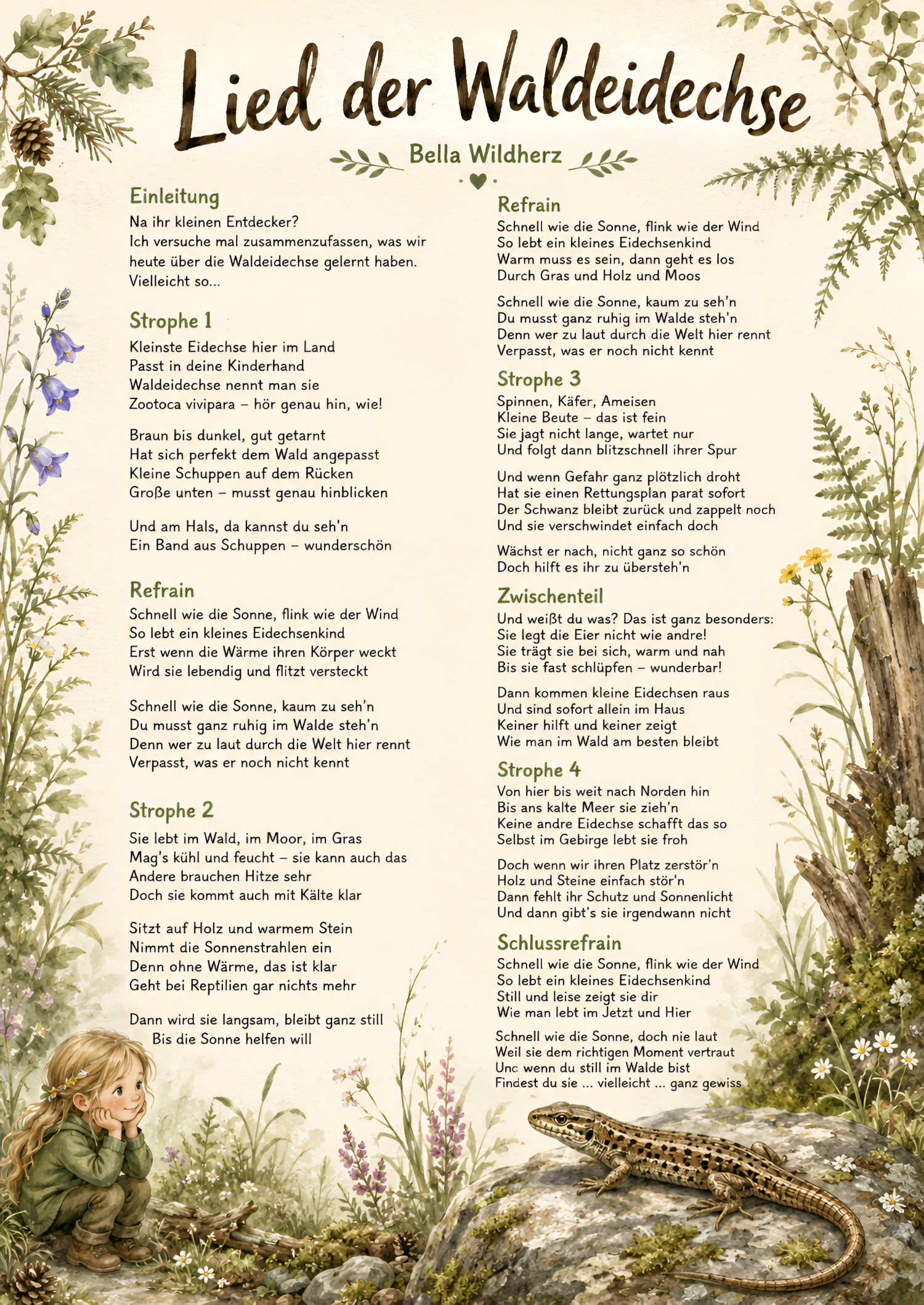 Vorschau der Lyrics zu Bellas Lied zur Waldeidechse